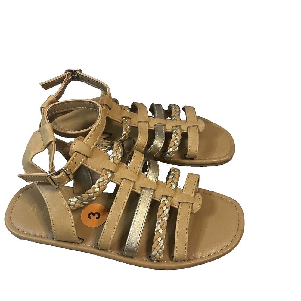 Sugar Girls Brown Bronze Open Toe Flat Gladiator Sandals Kids Youth Size 3